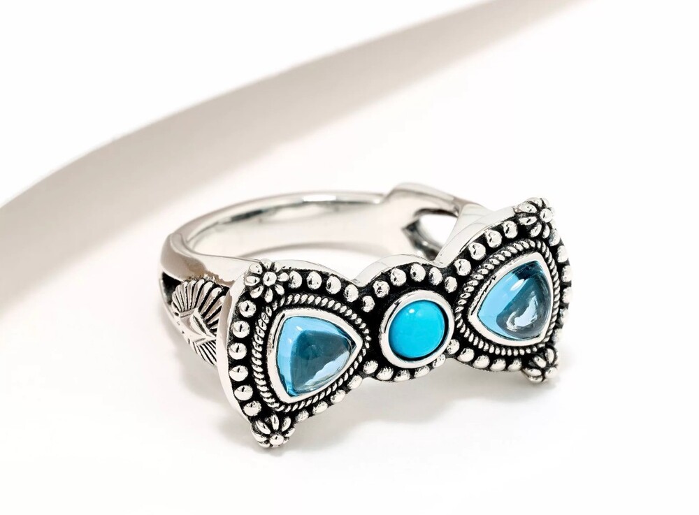 American West Sterling Silver Bow Tie Multi Gemstone Ring